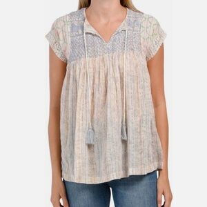 RACHEL Rachel Roy Embroidered Short Sleeve Boho Peasant Top